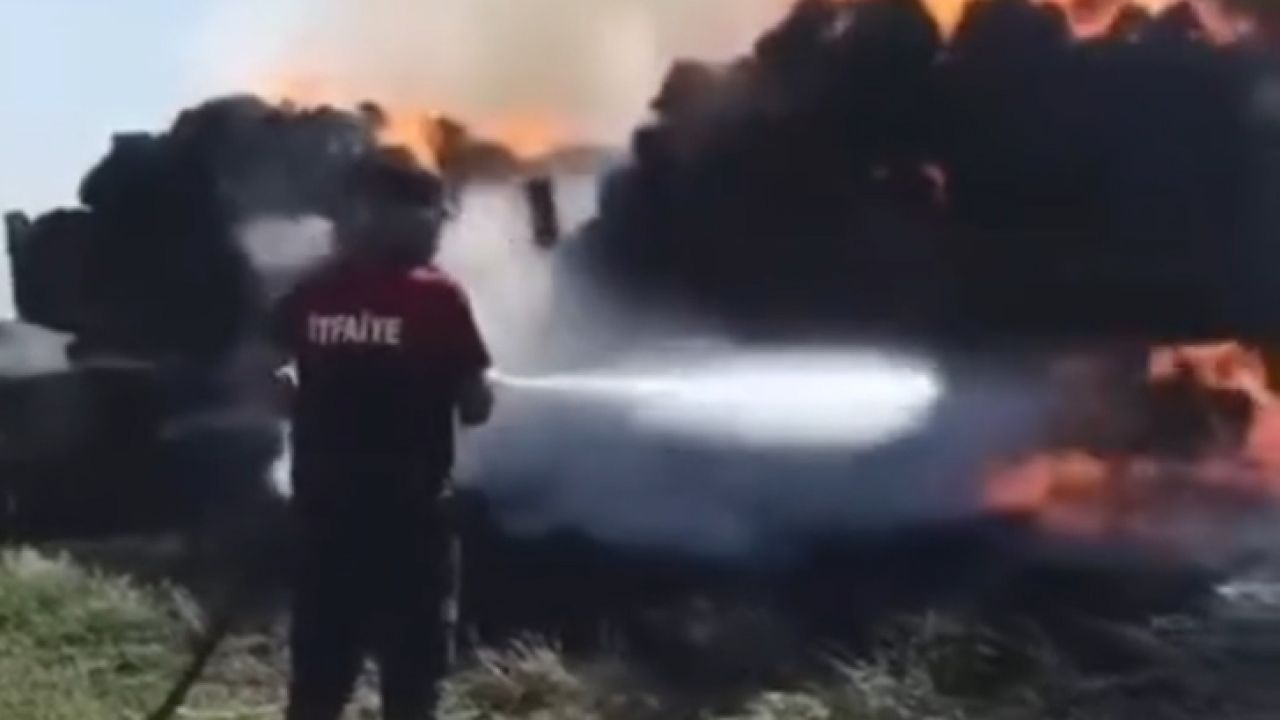 Edirne’de atılan izmarit 2 traktör römorku ve 100 saman balyasını kül etti
